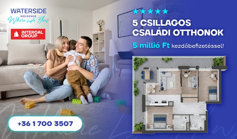 Waterside Residence exkluzív családi otthonok Budapest, XIII. kerület. 5 milliós kezdőbefizetés