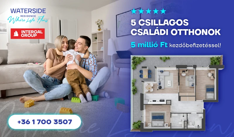 Waterside Residence exkluzív családi otthonok Budapest, XIII. kerület. 5 milliós kezdőbefizetés